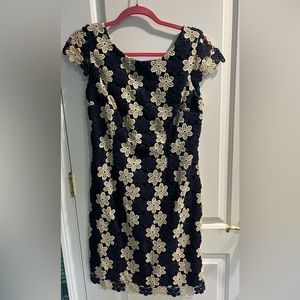 Lily Pulitzer Navy and Gold flower dress (Barbara dress)